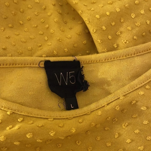 W5 women’s size Large top blouse shirt Mustard Swiss dot tie front - Picture 6 of 8